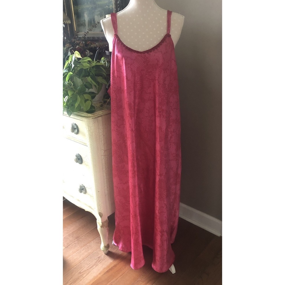 Vtg Jacklyn Smith Nightgown Plus Size 3X Pink Floral Silky Satin Slip Dress